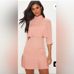Pretty Little Things Dusty Pink Pleated Detail Frill Hem Bodycon Dress